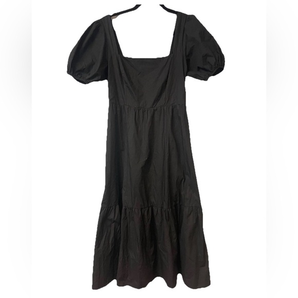 NWOT ASTR THE LABEL Revolve Tiered Poplin Puff sleeve Midi Dress Black Sz M - Picture 4 of 9